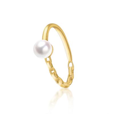 China Classic Women's Half 18K Yellow Gold Interlocking Chain Engagement Ring with 5-5mm Akoya Cultured Pearl Free Shipping for sale