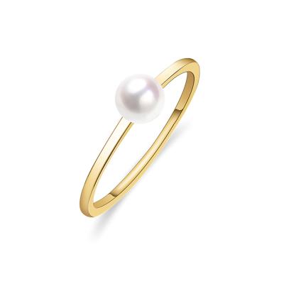 China Wholesale Classic Women's 18K Yellow Gold Band Ring With 5-5.5mm Akoya Cultured Pearl Free Shipping for sale