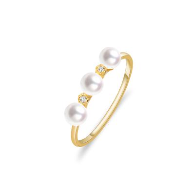 China Luxury Women's 18K Yellow Gold Engagement Band Ring with Akoya Pearls and Starbrust Diamonds Free Shipping for sale