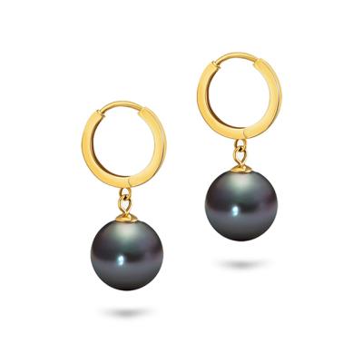 China Wholesale Luxury 18K Yellow Gold Tahitian Pearl Circle Drop Earrings For Temperament Luxury Women For Christmas for sale