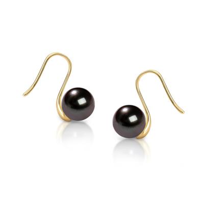 China Wholesale Classic Women's Simple Delicate 18K Yellow Gold Tahitian Natural Black Pearl Drop Earrings Free Shipping for sale