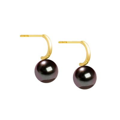 China 18K Classic Luxury Yellow Natural Black Gold Tassel Earrings 8-9mm Tahitian Pearl Drop Earrings For Women for sale