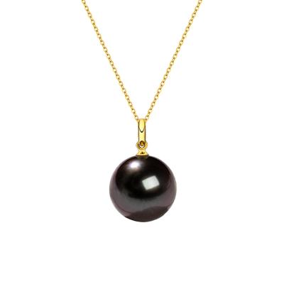 China Luxury and Classic Women's Luxury 18K Gold Chain Necklace with Natural Tahitian Black 12-13mm Pearl Pendant Wholesale Free Shipping for sale