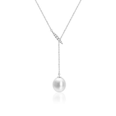 China Luxury And Fashionable Curved South Sea South Sea Diamond Bar And 18K Gold Pearl Necklace Adjustable Pendant White Drop Y Necklace Free Shipping for sale