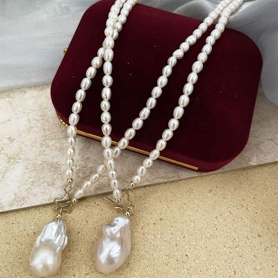 China New Vintage Baroque Pearl Necklaces Mermaid Tail Choker Natural Freshwater Women Fishtail Dangle Classic Baroque Necklaces for sale