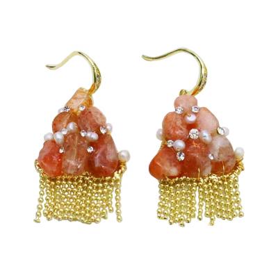 China 2021 TRENDY Latest with 14 Gold Filled Natural Freshwater Baroque Pearl Cubic Zircon Rose Crystal Earrings for Gitls for sale