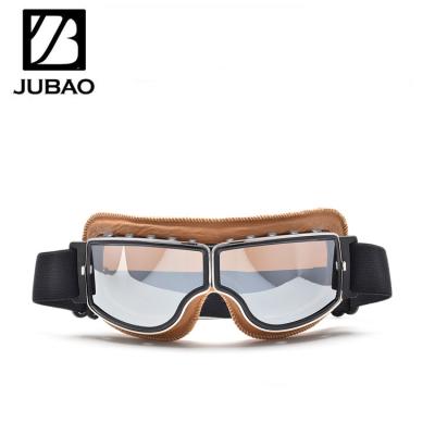 China New Fashion Motorcycle Retro Motocross Goggles Racing Glass Metal Frame PU Motorcycle Yellow Leather Goggles for sale