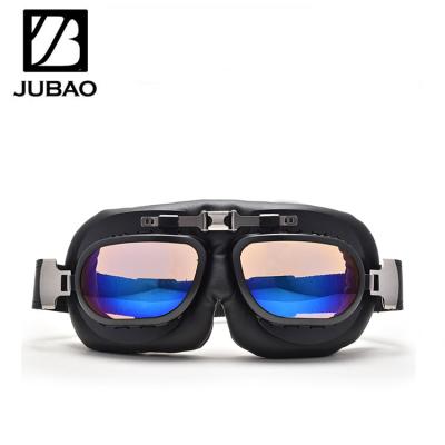 China Retro Motocross Goggles Vintage Black Metal Frame Retro PU Motorcycle Leather Racing Goggles for sale