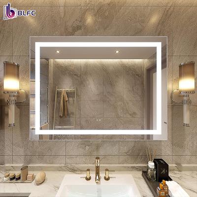 China Hotel Smart Touch Screen Magnifying Frameless Dimmer Lights Contemporary Bathroom Led Backlit Mirror With Temperature for sale