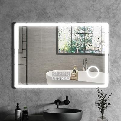 China Magnifying Modern Simple Lighted Smart Speaker Led Rectangle Bath Mirror With Blueteeth for sale