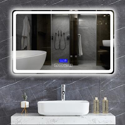 China Magnifying Demister Hotel Bath Room Led Mirror Music Speaker Smart Vanity Lighted Wall Mirror for sale