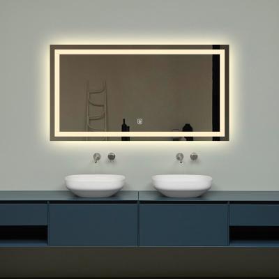 China Hot Selling Magnifying Modern Square Led Lights Illuminated Bathroom Wall Makeup Mirror for sale