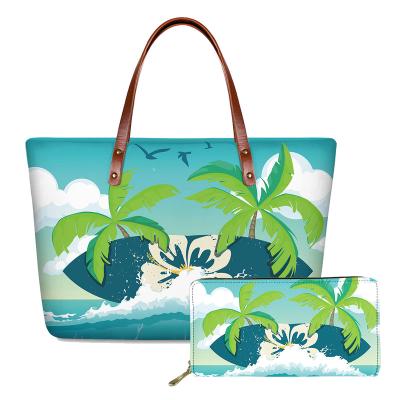 China 2021 Large Lightweight Handbags For Women Designers Girl Bags Child Bag Hawaiian Coconut Tree Hibiscus Pattern Ladies Casual Shoulder Bags for sale