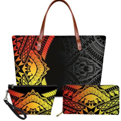 China Lightweight Wholesale Handbags Polynesian Hawaiian Plumeria Retro Print Fashionable Handbags For Women Customized 3PCS Ladies Bags Handbags Set for sale