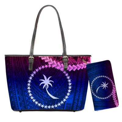 China Other Designer Chuuk Micronesian Print 2021 Women Handbag And Purse Tote Bag Wallet Tote Bag 2 Set For Ladies PU Leather Gradients for sale