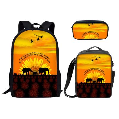 China 2021 Wholesale Lightweight School Bags Set For Kids School Bags Cute Elephant Sunflower Cartoon Printing Custom 3PCS School Bags Set for sale