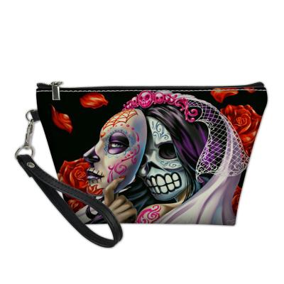 China Lovely eco-friendly zipper make up bags ladies custom leather cosmetic bags for women low price horror rowing woman print custom pretty for sale