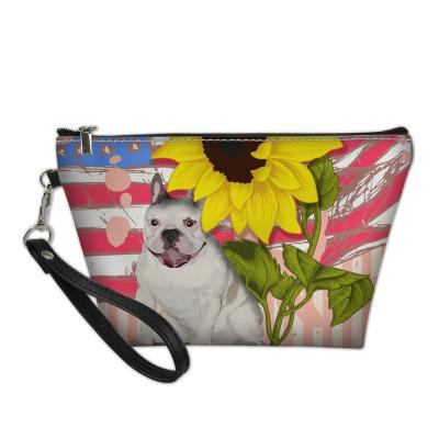 China Eco-friendly Toiletry Bag Travel Cosmetic Cute Animal With USA Flag Sunflower Pattern Custom Logo Sustainable Cosmetic Itemes Makeup Bag for sale