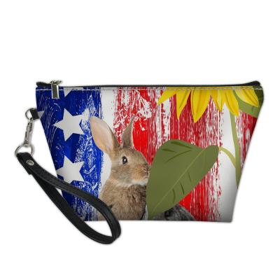 China Eco-Friendly Beauty Make Up Case Pouch Cosmetic Bag Cute 3D Rabbit With USA Flag Sunflower Pattern Eco-Friendly Cosmetic Bag Waterproof for sale