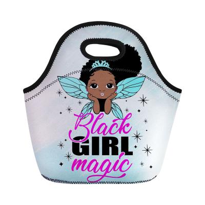 China American Toddler Girls Picnic Bag Kids Black Cute Cooler Light African Cartoon Printed Kids Tote Picnic Bag Insulated Cooler for sale