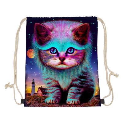 China Lightweight Cute Drawstring Ride Cat Baby Super Mom Cat Animal Printing Polyester String Bag Bags For Women Daypack Daily Shopping Bag for sale