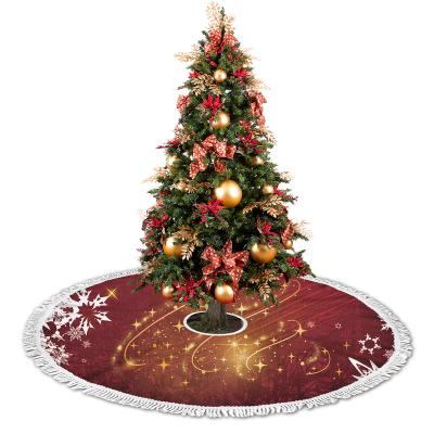 China Latest Stylish Snowman\Fashion Christmas Tree Skirt Plush With White Snowflakes Frame High Quality Christmas Tree Skirt For Decoration for sale