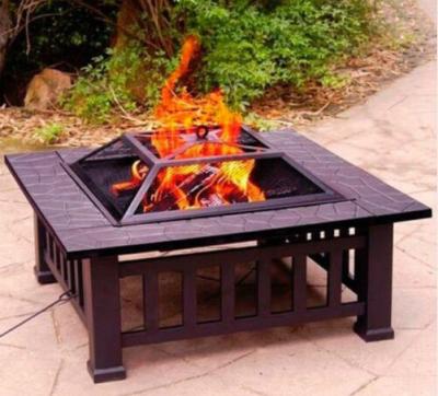 China 32 Inch Outdoor Garden Stocked Socket Square Fire Place Backyard Fire Pit With Cover Black for sale