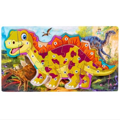 China New Product New Product Dinosaur Wooden Letter Number Educational Puzzle Children's Early Educational Dinosaur Puzzle for sale