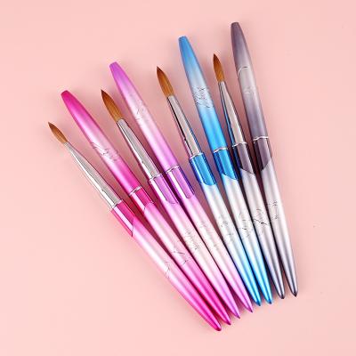 China Kolinsky Pinceles Nail Brush Custom Logo Aluminum Handle Different Color Nail Art Tool Size 8 - 22 100% Kolinsky Sand Acrylic Nail Brushes for sale