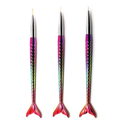 China Wholesale High Quality Nail Art Tool 2021 Factory 3Pcs/Set Cute Mermaid Shaped Liner Brush for sale