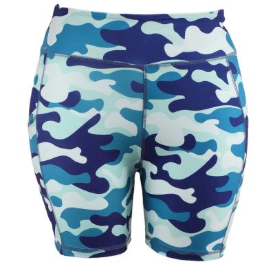 China NO MOQ Women's Anti-Wrinkle Summer Casual Tights Gaiters Plus Size Polyester Spandex Ins Amazon Camouflage Buttery Soft Blue Biker Shorts for sale