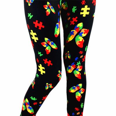 China 2019 High Waist Butter Band Soft 92/8 Polyester Spandex Antibacterial Autism Butterfly Colorful Leg Warmers Yoga for sale