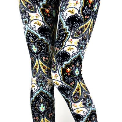 China Polyester Buttery Soft 92/8 Spandex Antibacterial High Waist Yoga Band Paisley High Quality Brushed Leggings for sale