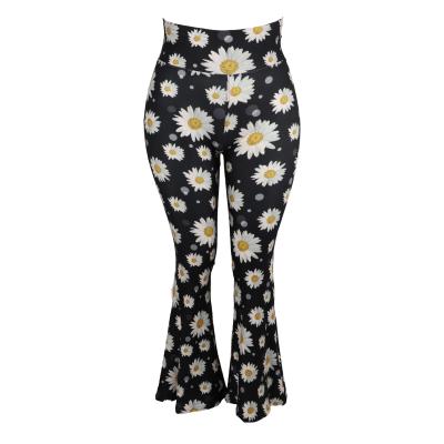 China NEW BLEND Anti-Wrinkle Swept Stretch Tight Gaiters Women Super Soft Bell Bottom Legging Daisy Flower Wide Leg Lounge Pants Palazzos Black for sale