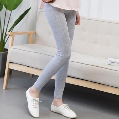 China Wholesale Antibacterial Solid Simple Girls Cotton Spadenx Polyester Color Stretch Gaiters Stitched Casual Pants Gray Girls Basic Leggings for sale