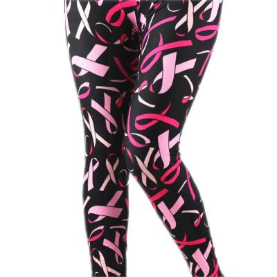 China Antibacterial Custom Design Soft Butter Lady High Waist Quality Fashion Leggings Logo Patterns Women Pants Super Pink Sliver Breast Cancer for sale