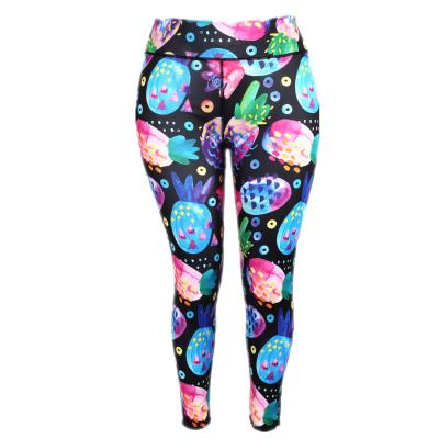 China Quality Antibacterial Wholesale Sportswear 88% Polyester 12% Silk Spandex Yoga Magic Vacation Painted Pineapple Colorful Leggings for sale