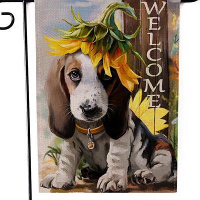 China Hanging Festival and Seasonal Themes Holiday Double Side Yard Burlap Banner Home Decoration Cute 3D Prints Dogs Welcome Garden Flags for sale