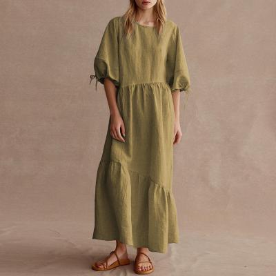 China New Retro Court Holiday Style Cotton Ramie Lantern Sleeve Dress Breathable French Custom Canvas Design Wholesale Strap Retro Summer Dress for sale