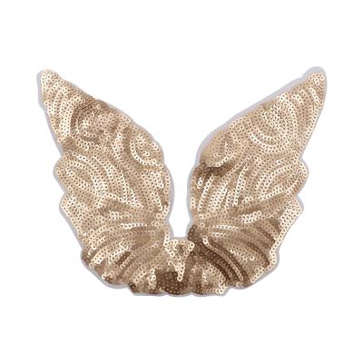 China Wholesale Custom Cheap High Quality Angel Wings Pair Heat Jacket Fabric 3D Sequin Chenille Embroidery Patches Viable Factory Large for sale