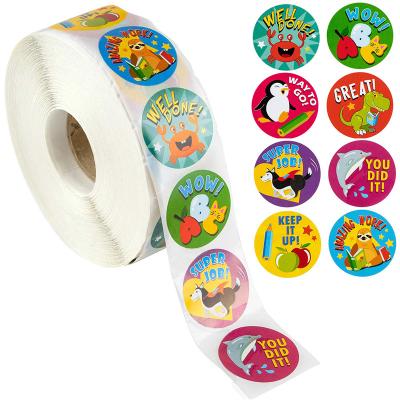 China Waterproof Encouragement 500 Pcs / Rolls Reward 8 Design Patterns Kids Inspired Cute Animal Label Sticker for sale