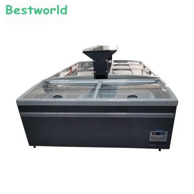 China COMPRESSOR Supermarket Large Capacity Commercial Display Sliding Glass Door Chest Island Freezer for sale