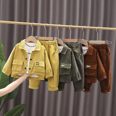 China Autumn Clothes For Kids Casual 3pcs Boys Clothing Set Long Jacket + Sleeves Shirt +Corduroy Pants For Baby Boy Clothing for sale