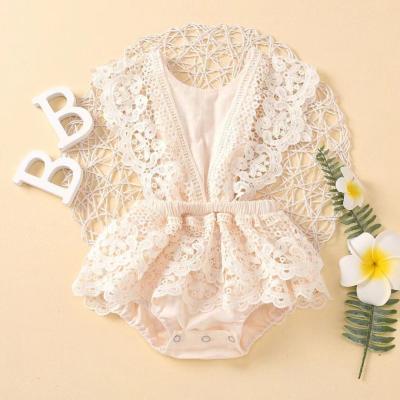 China Infant beige baby romper baby romper color lace romper summer newborn canvas romper wholesale baby canvas for sale