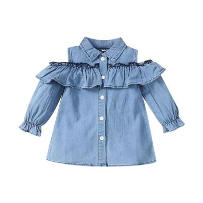 China QUICK DRY fall jeans ruffles dress long sleeve casual shirt denim kids tops kids clothes T-shirt babies blouse for sale