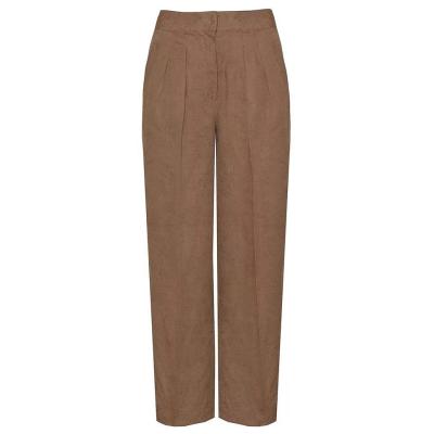 China Viable Wholesale Women Flared 100% High Waist Linen Pants With Pockets for sale