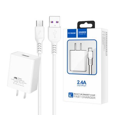 China K2 Mobile Phone and Tablet Fast Charging Adapter Kit 12W Quick Fast Charger Adapter Phone Charger 5.V/2.4A with 1Meter Cable for sale