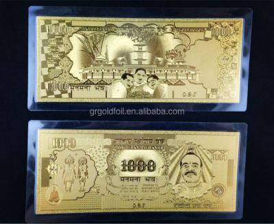 China India Gold Foil Banknotes 24k Gold Collectible Indian Rupee Notes for sale