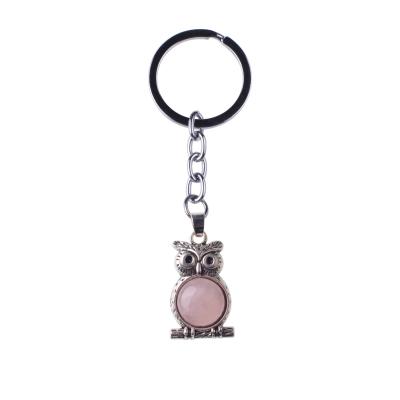 China Crystal Owl Embedded Healing Stone Pendant With Key Chain Amulet Dangle Pendant For Women Mens for sale