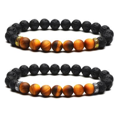 China Casual/Sporty Natural Stone Beads Bracelet Tiger Eye Lava Stone For Men Women Relaxation Lava Rock Anxiety Bracelets for sale